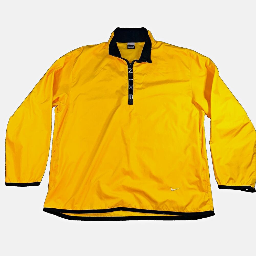 Vintage 90s Nike Yellow Black Spellout Quarter Zip Pullover Windbreaker Large